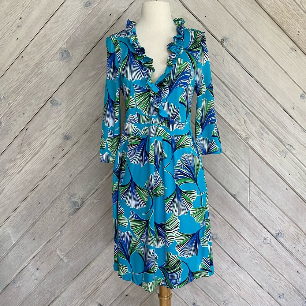 Lilly Pulitzer Silk Jersey Knit Gingko Print Blue Dress
